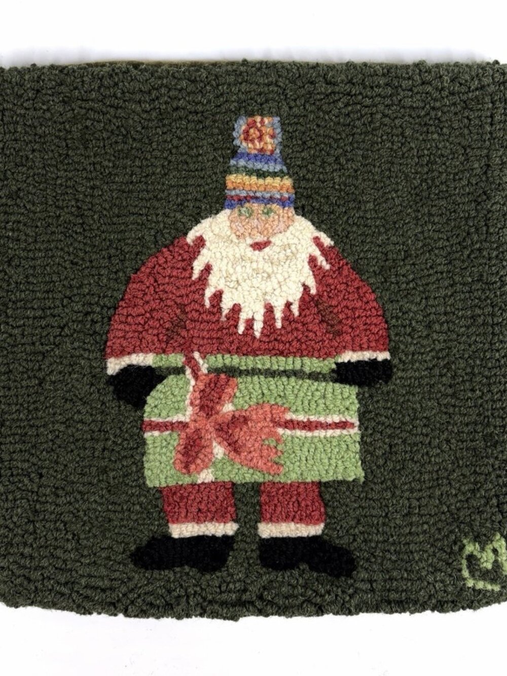 Chandler Four Corners Hooked Wool Pillow SANTA 18" Square Christmas Laura Megroz